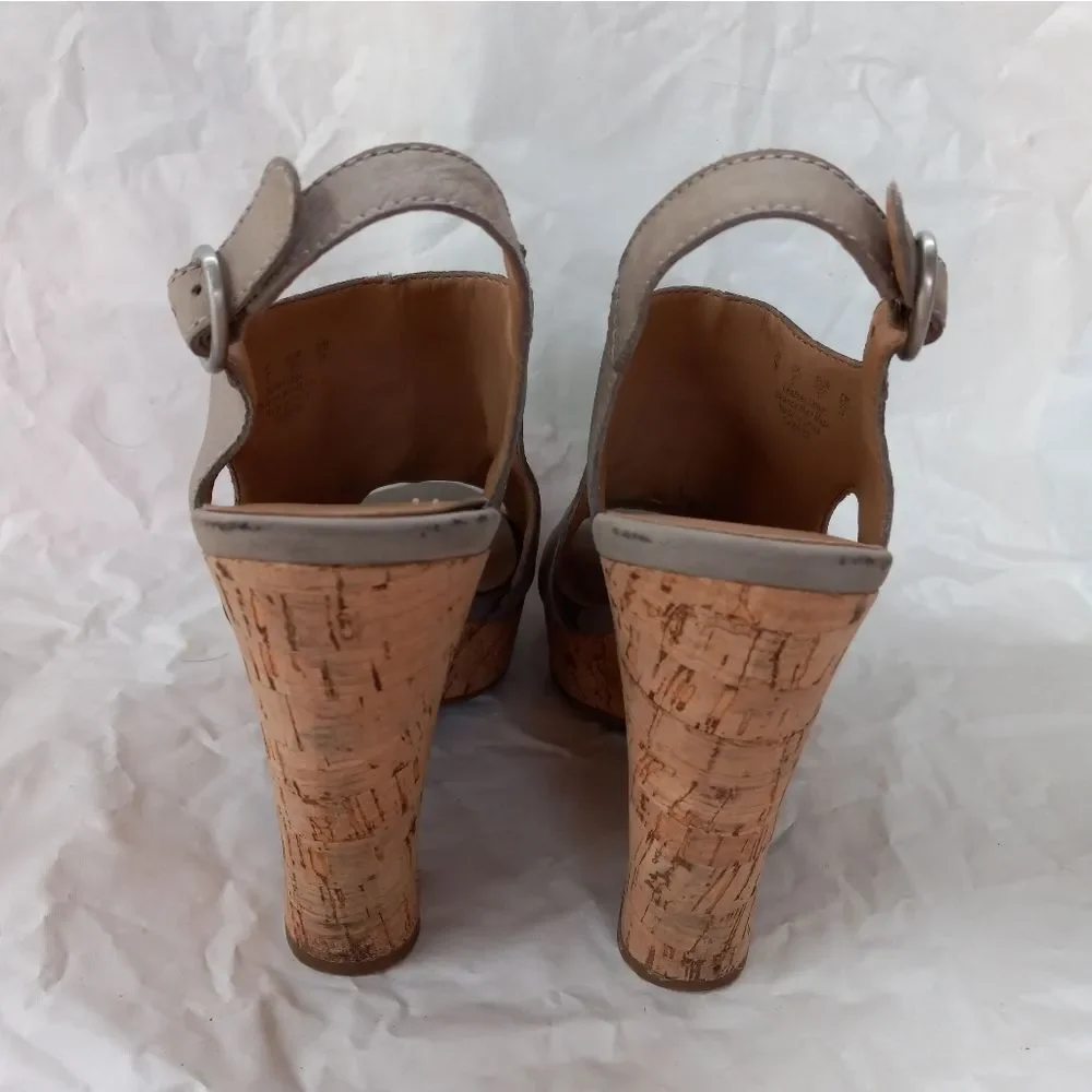 Franco Sarto Cork Taupe Wedge Sandals Size 7